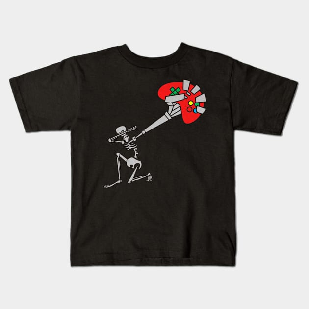 Gaming Skull Dab Floral Skeleton Kids T-Shirt by SkullGrungeSHOP